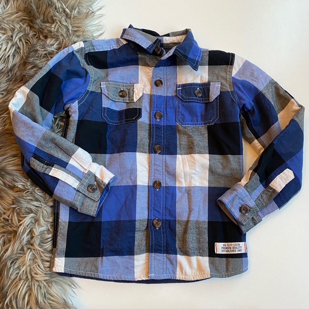 Carter’s Blue & White Plaid Fleece Lined Button Down Shacket | Size 6